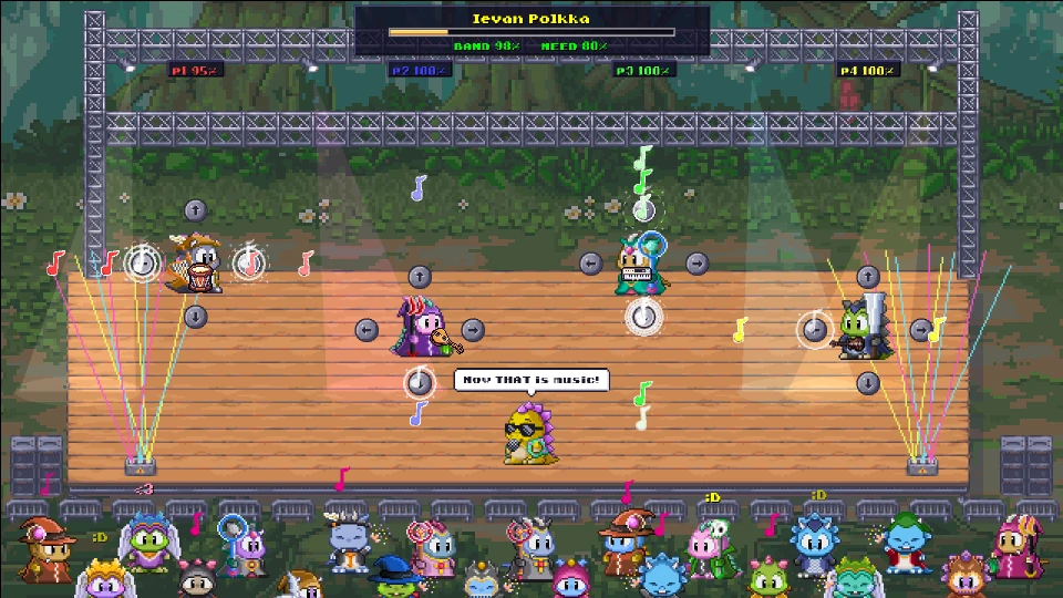 The band plays a concert for a crowd of pets
